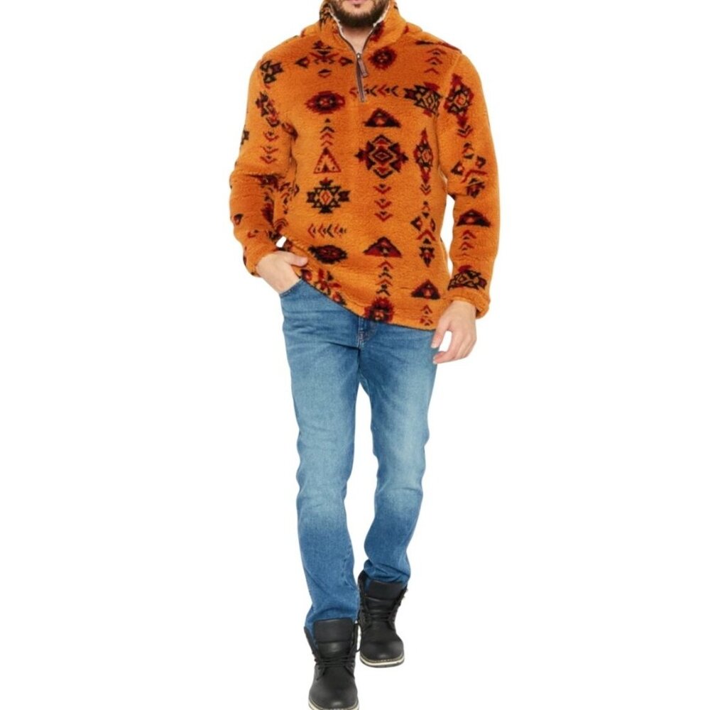 True Grit Men Mock Neck Graphic Print Long Sleeves Sweatshirt, Brown Combo